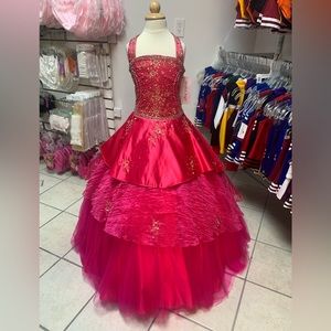 Childs Size 10 Perfect Angel Fuchsia Beaded Long Ballgown Pageant Dress NWT